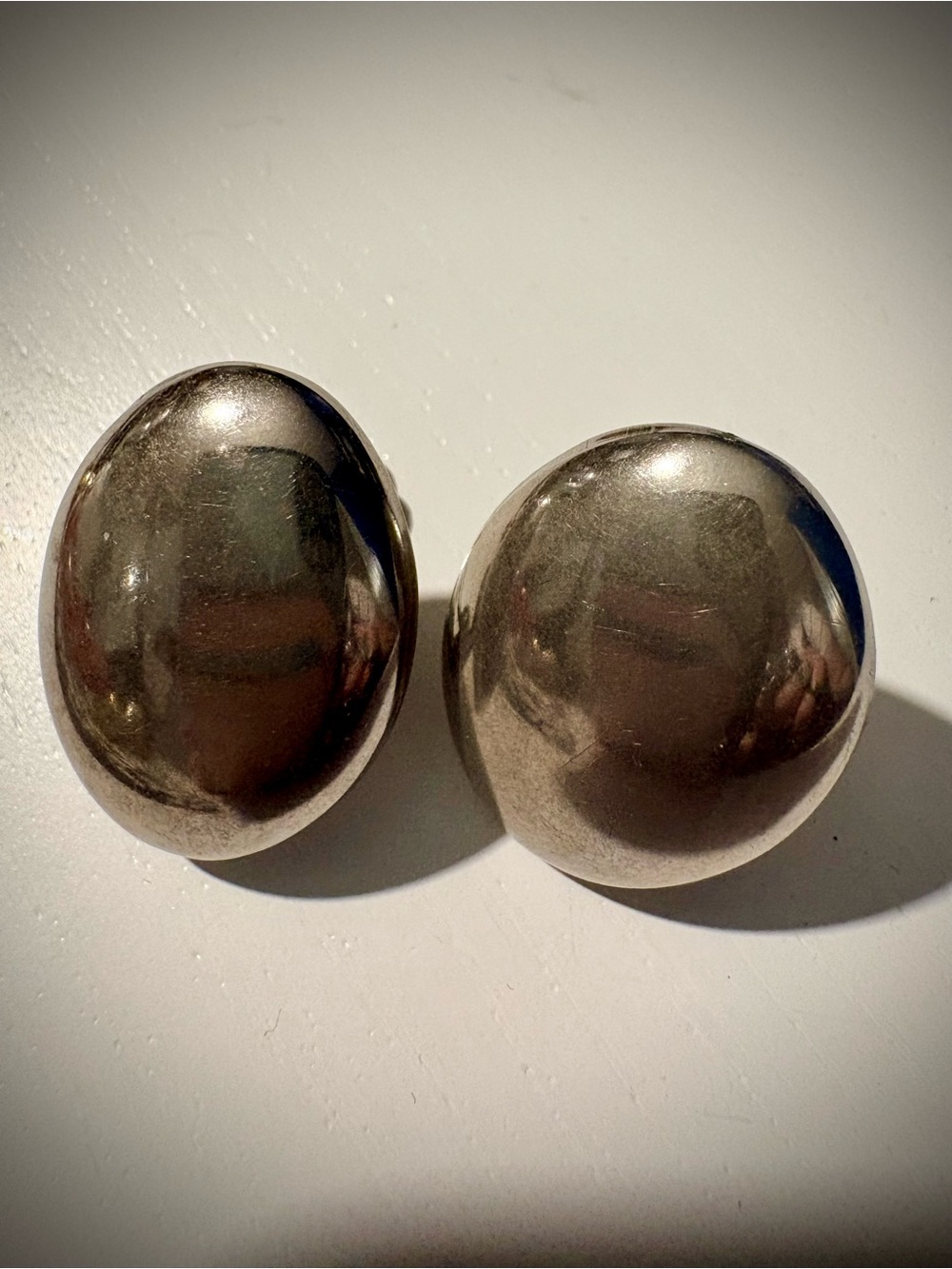 Vintage Metallic Clip-On Button Earrings - Silver Tone